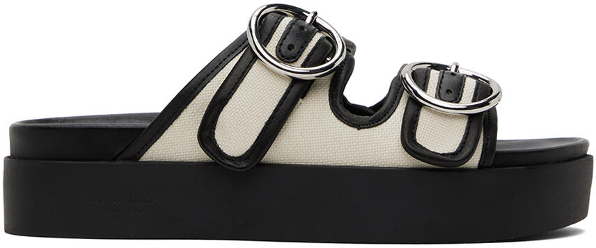 rag & bone Off-White & Black Geo Buckle Platform Slides Cover