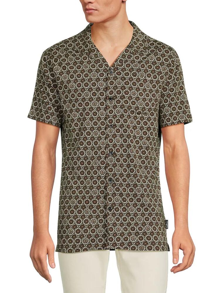 Karl Lagerfeld Paris Men's Short Sleeve Medallion Camp Shirt - Brown Cover