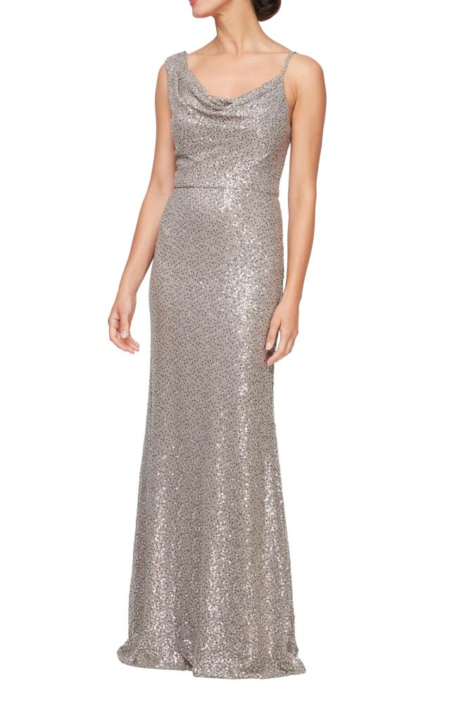 Alex Evenings Sequin Cowl Neck Gown in Mink Cover