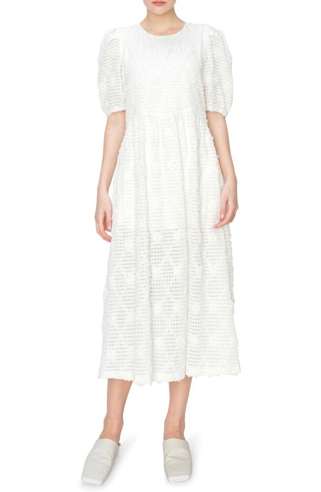 MELLODAY Textured Jacquard Puff Sleeve Midi Dress in Ivory Cover