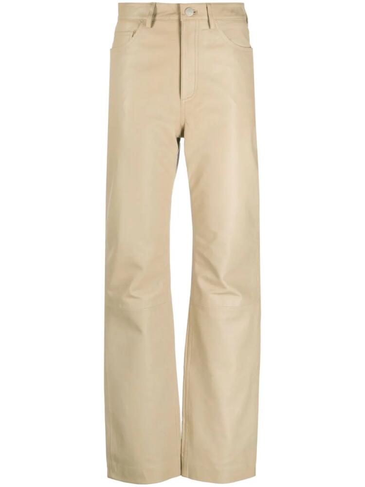 REMAIN high-waisted leather trousers - Neutrals Cover