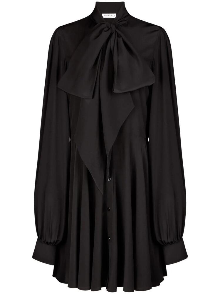 Nina Ricci pussy-bow collar silk shirtdress - Black Cover