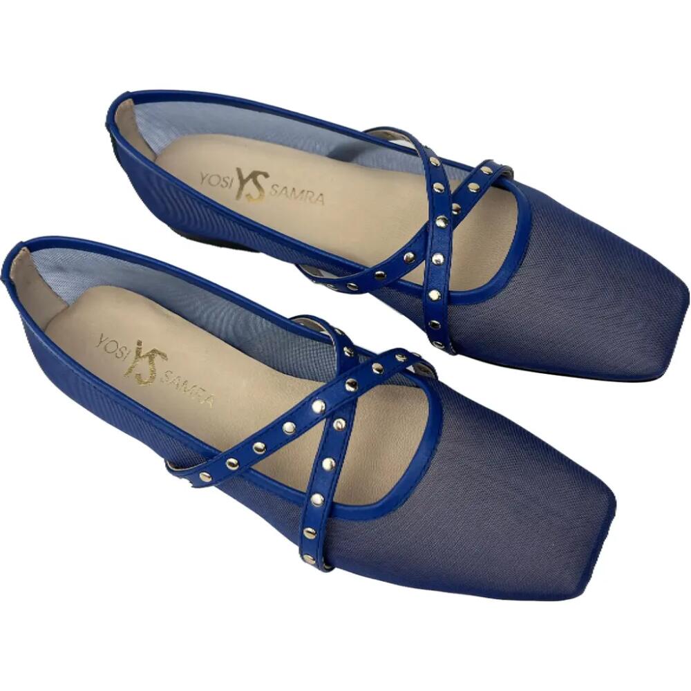 Yosi Samra Chloe Square Toe Flat in Blue Cover