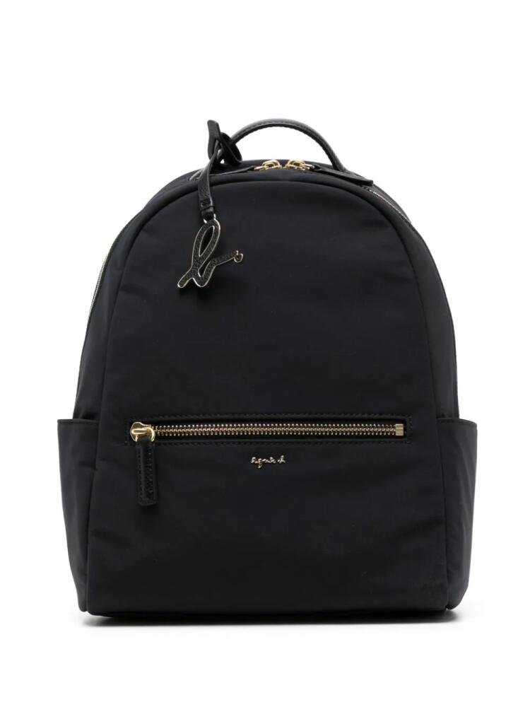 agnès b. logo-plaque leather-trim backpack - Black Cover