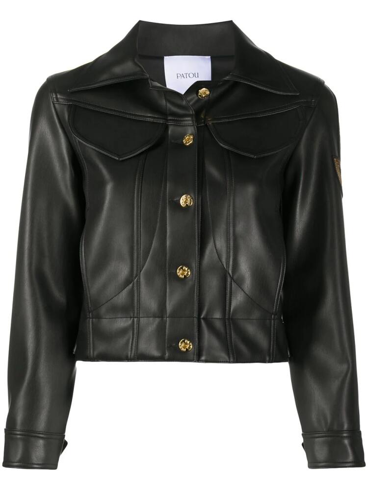 Patou logo-embroidered faux-leather jacket - Black Cover