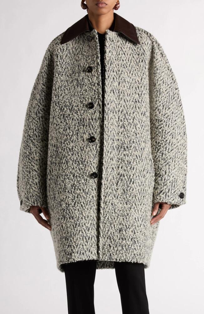 Bottega Veneta Herringbone Wool & Mohair Blend Bouclé Cocoon Coat in 9306 Charcoal/Beige Cover