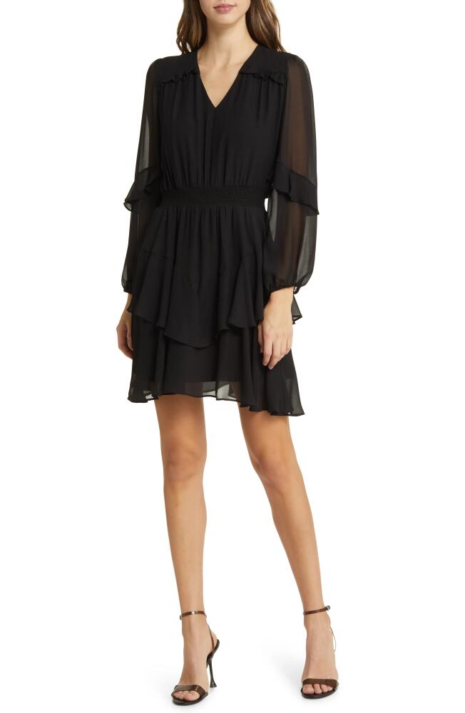 Sam Edelman Tiered Long Sleeve Georgette Minidress in Black Cover