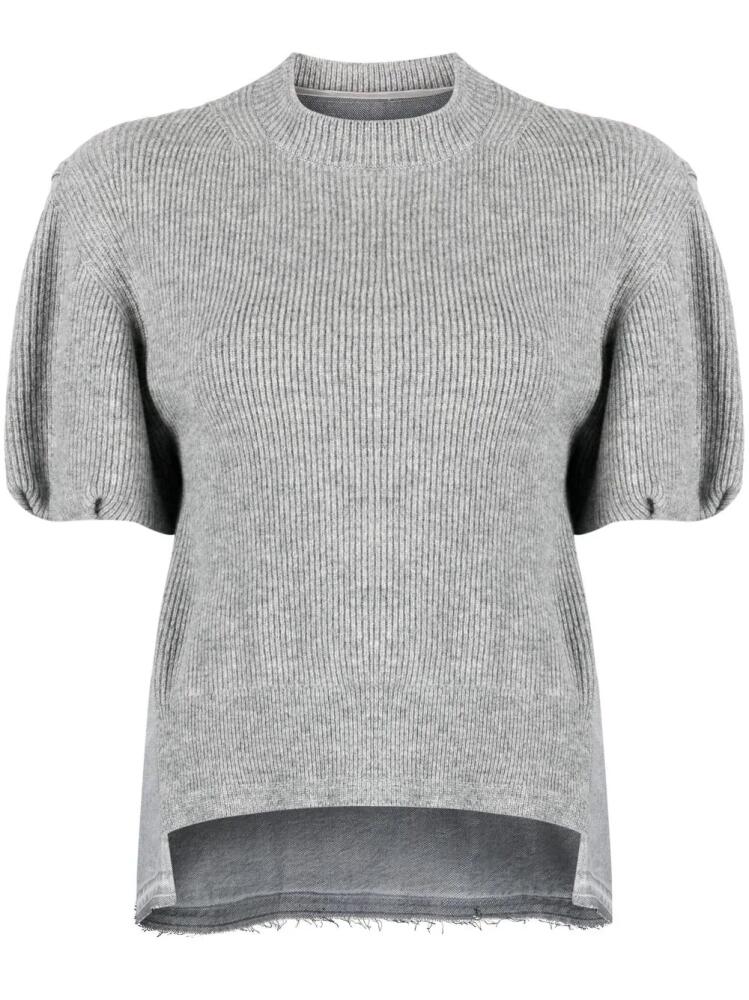 sacai ribbed-knit panelled wool T-shirt - Grey Cover