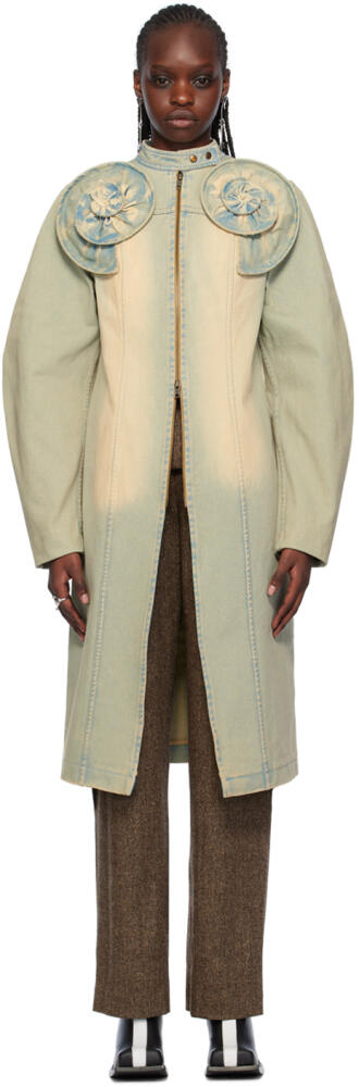 FIDAN NOVRUZOVA Beige & Green Appliqué Denim Coat Cover