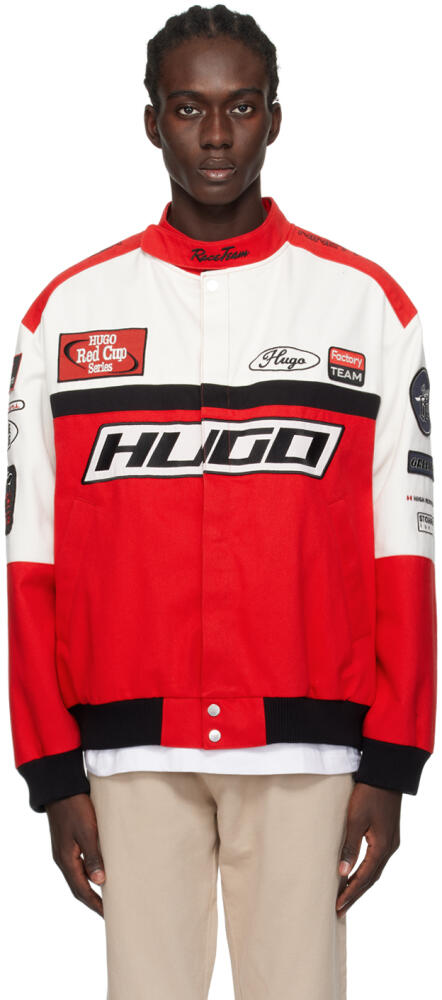 Hugo White & Red Patch Bomber Jacket Cover