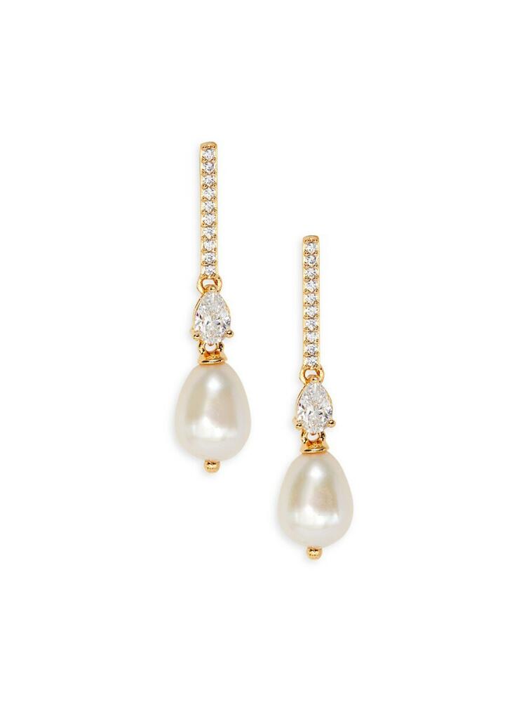 Adriana Orsini Women's 18K Goldplated, 7MM Freshwater Pearl & Cubic Zirconia Drop Earrings Cover