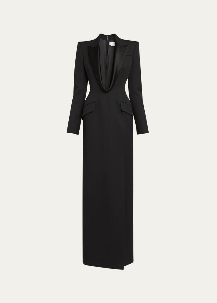 Alexander McQueen Plunging Tuxedo Blazer Wool Column Gown Cover