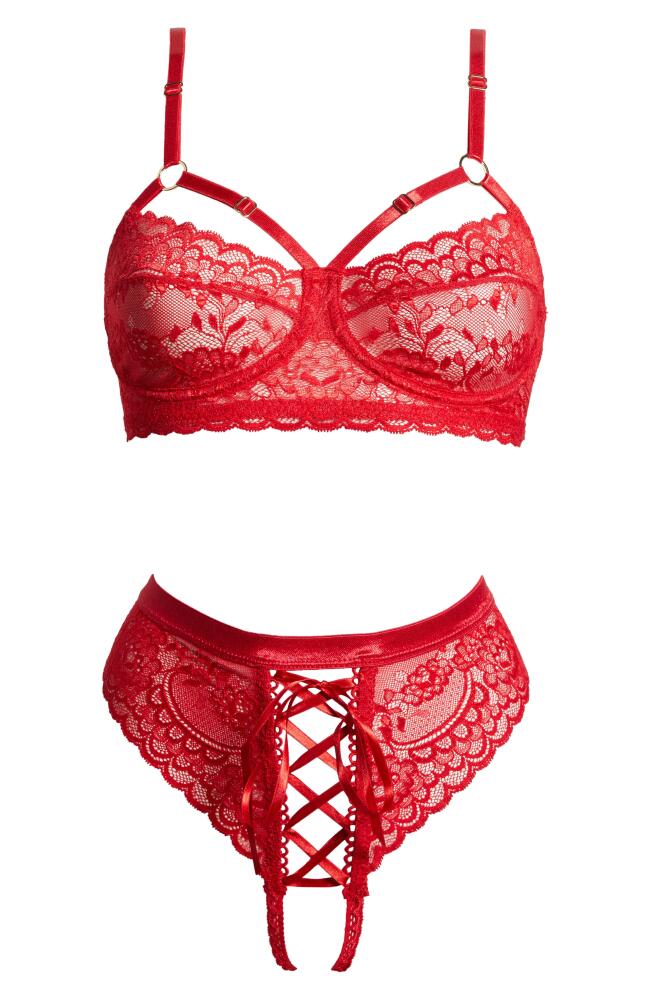 Coquette Lace Underwire Bra & Tanga in Red Cover