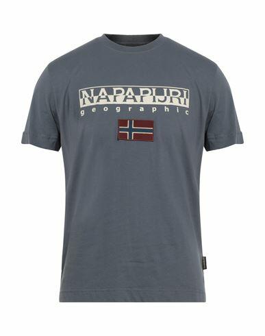 Napapijri Man T-shirt Slate blue Cotton, Elastane Cover