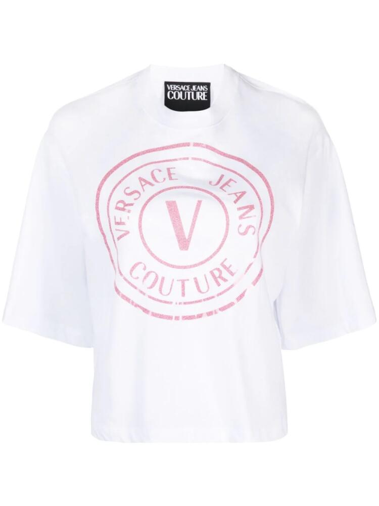 Versace Jeans Couture glittered logo-print cotton T-shirt - White Cover