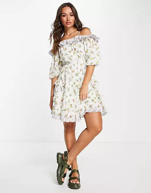 Y.A.S ruffle detail mini dress in mixed floral-Multi Cover