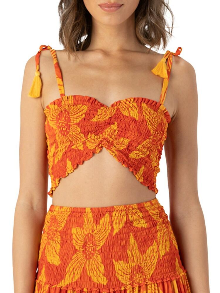 Tiare Hawaii Women's Havana Smocked Crop Top - Sunflower Cover