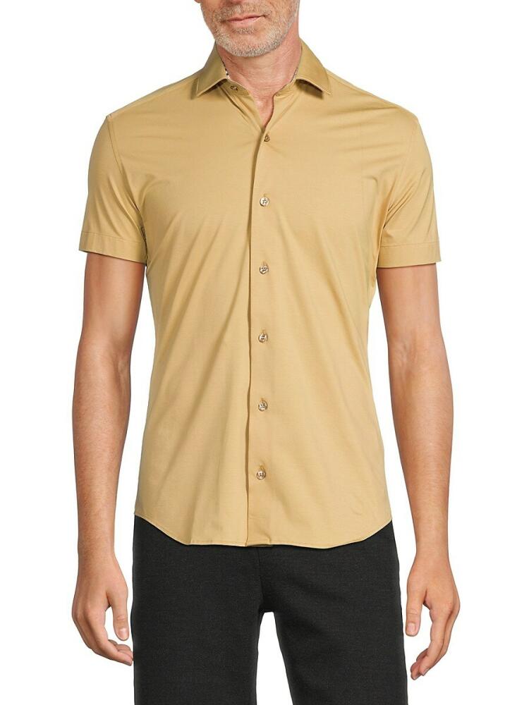 Bertigo Men's Short Sleeve Button Down Shirt - Tan Cover