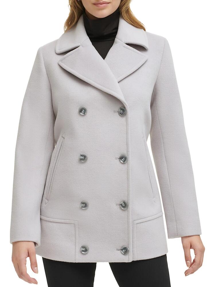 Kenneth Cole Women's Solid Wool Blend Peacoat - Stone Cover