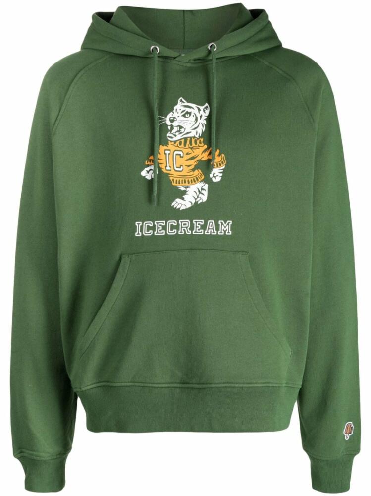 ICECREAM tiger-print rib-trimmed hoodie - Green Cover