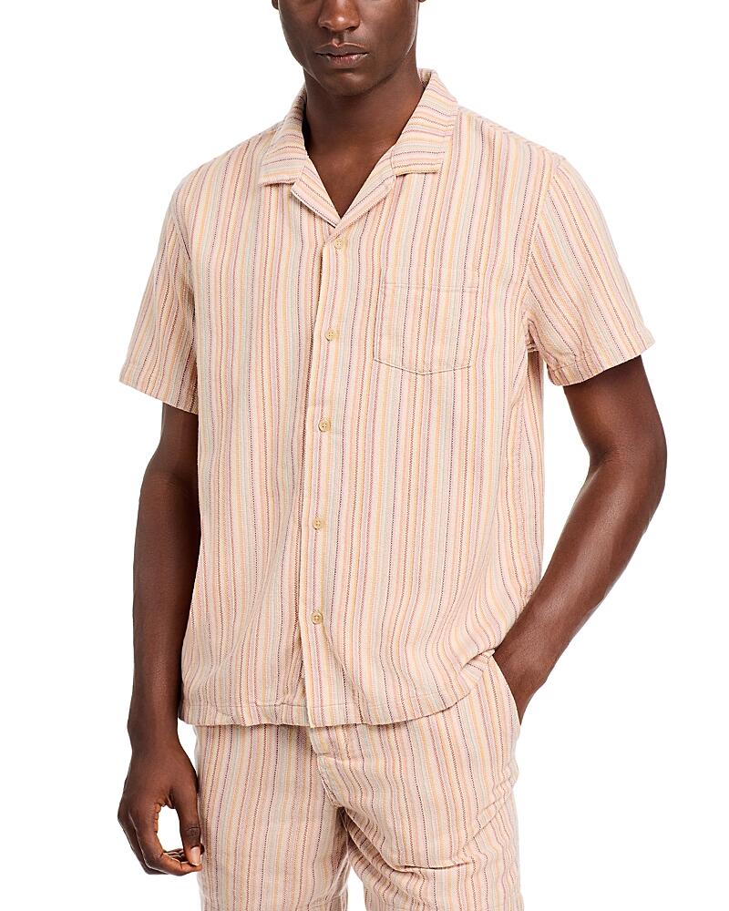 Marine Layer Caleb Cotton Striped Standard Fit Button Down Camp Shirt Cover