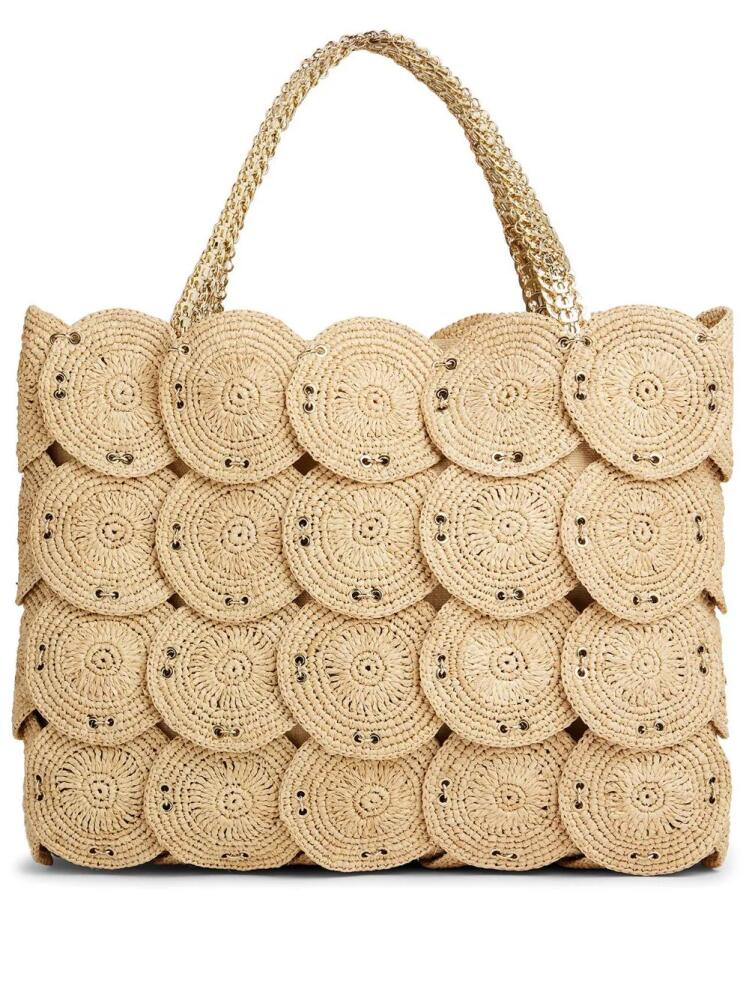 Rabanne overlapping-disc raffia beach bag - Neutrals Cover