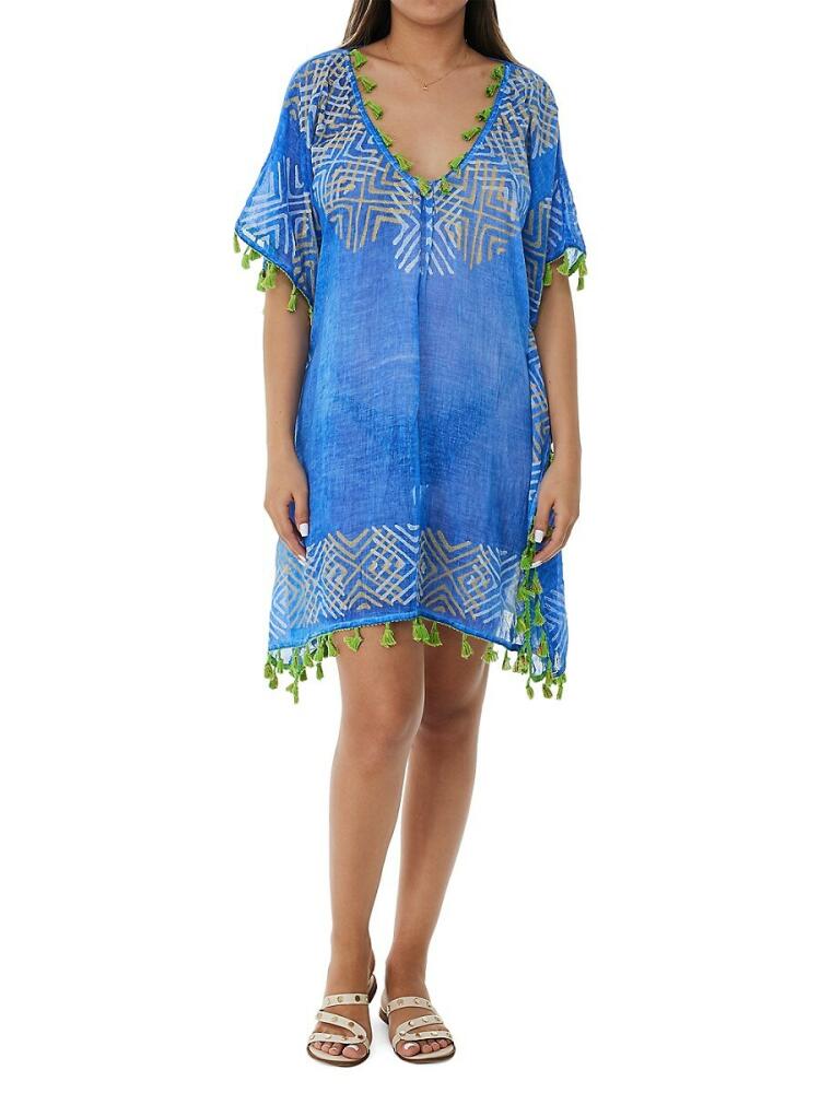 Ranee's Women's Tassel Mini Kaftan Coverup - Blue Cover