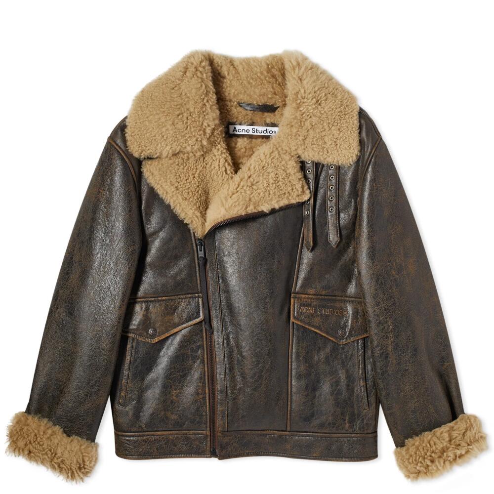 Acne Studios Men's Liana Cracked Shearling Jacket in Brown/Beige Cover