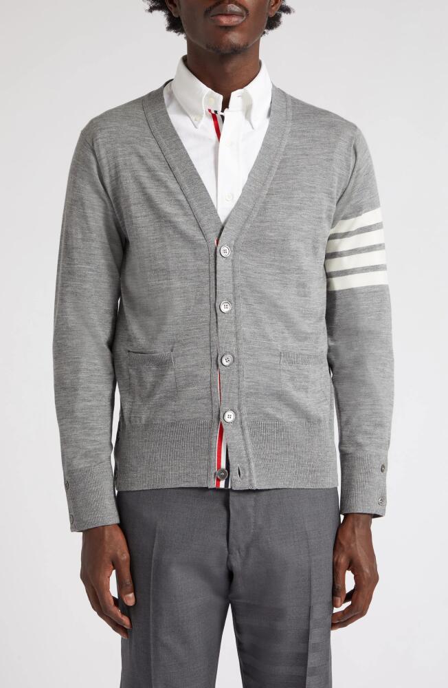 Thom Browne 4-Bar Merino Wool Cardigan in Pale Grey Cover