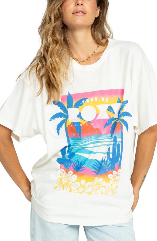 Tour de Roxy Oversize Cotton Graphic T-Shirt in Egret Cover