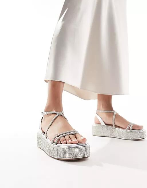 Simmi London Sea chunky flat sandal in embellished silver Cover