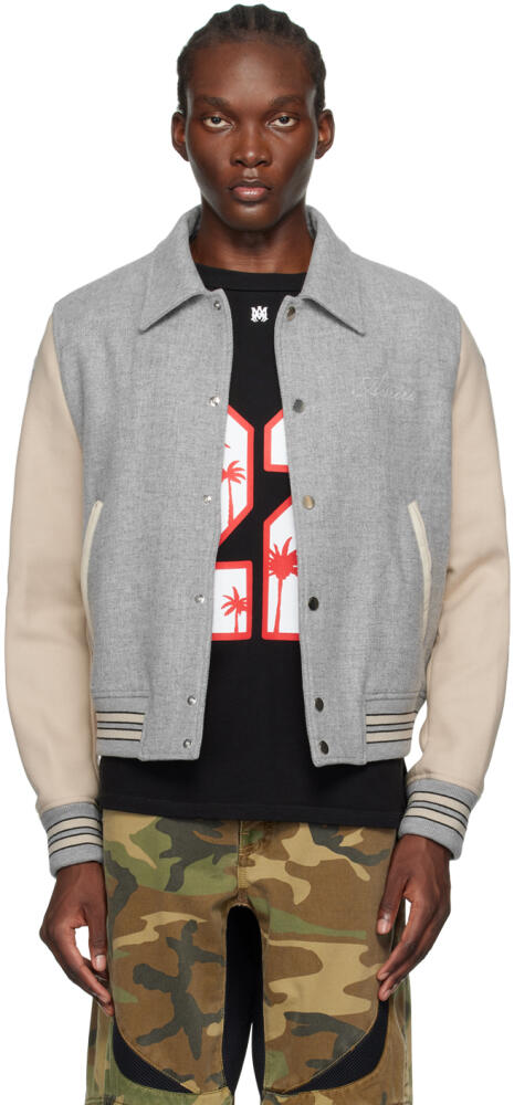 AMIRI Gray & Beige Bones Bomber Jacket Cover