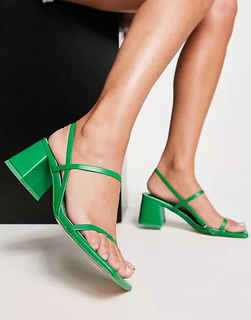 Public Desire Just Realise strappy mid heel sandals in green pu Cover