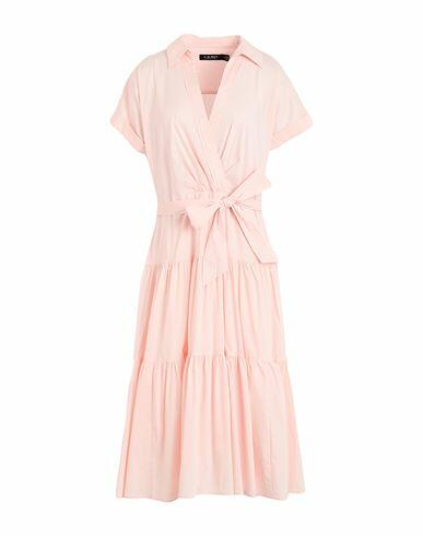 Lauren Ralph Lauren Belted Cotton-blend Tiered Dress Woman Midi dress Light pink Cotton, Nylon, Elastane Cover