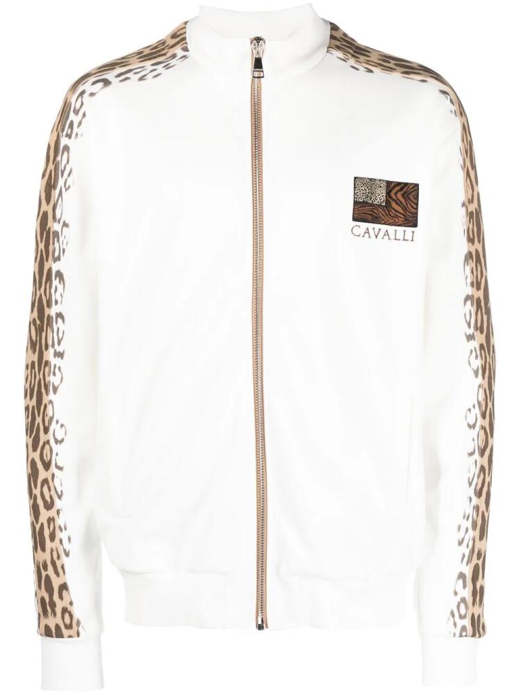 Roberto Cavalli leopard print stripe zipped jacket - White Cover