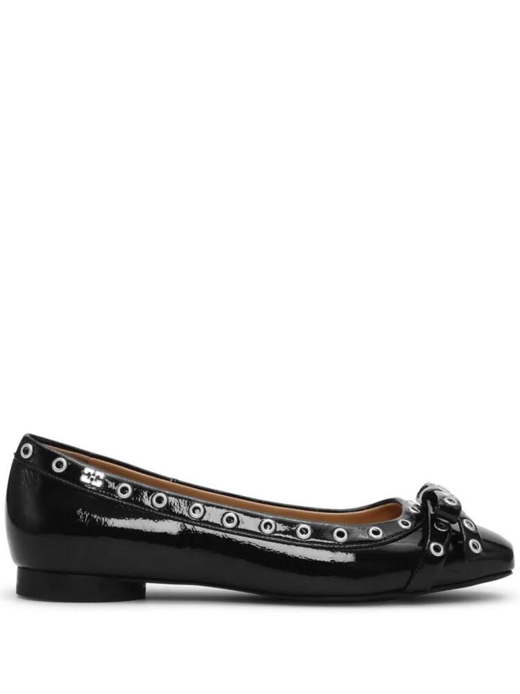 GANNI eyelet-detail bow ballerina shoes - Black Cover