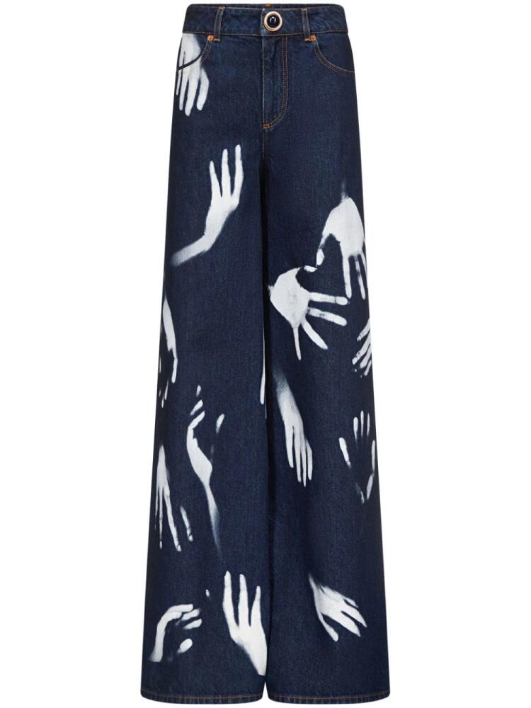 AREA Hand-print wide-leg jeans - Blue Cover