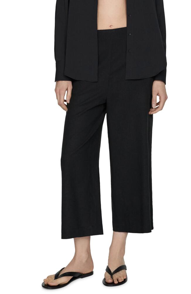 MANGO Linovis Linen Blend Wide Leg Pants in Black Cover