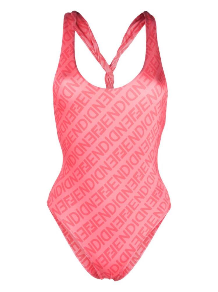 FENDI Fendi Mirror logo-print swimsuit - Pink Cover