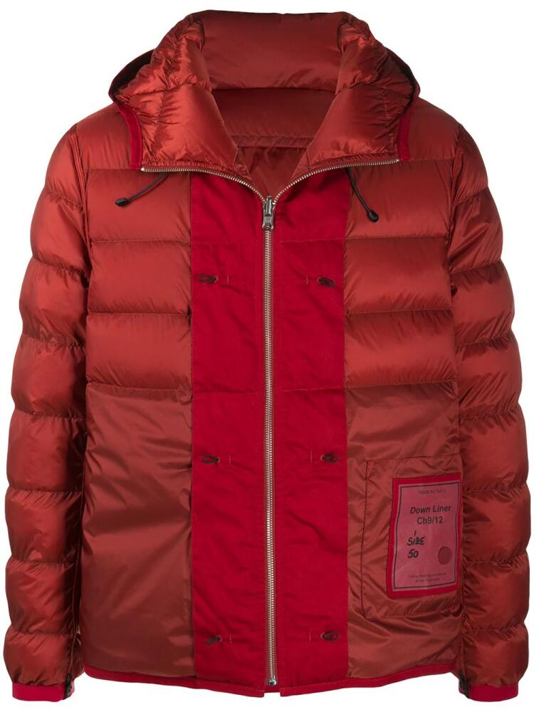 Ten C hooded contrast-panel puffer jacket - Red Cover