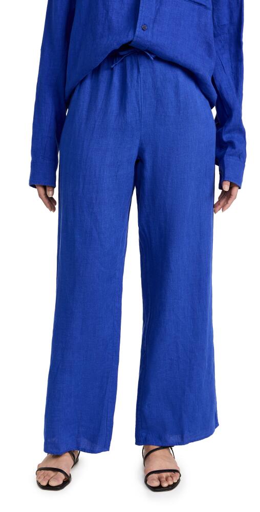 Desmond & Dempsey Lounge Plain Linen Trousers Lazuli Cover