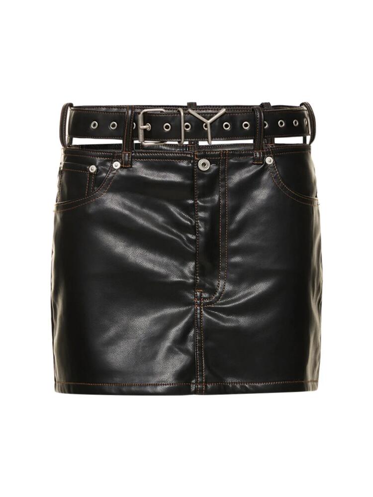 Y/PROJECT Faux Leather Mini Skirt W/logo Belt Cover