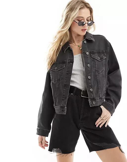 ASOS DESIGN denim western jacket in wash black Cover