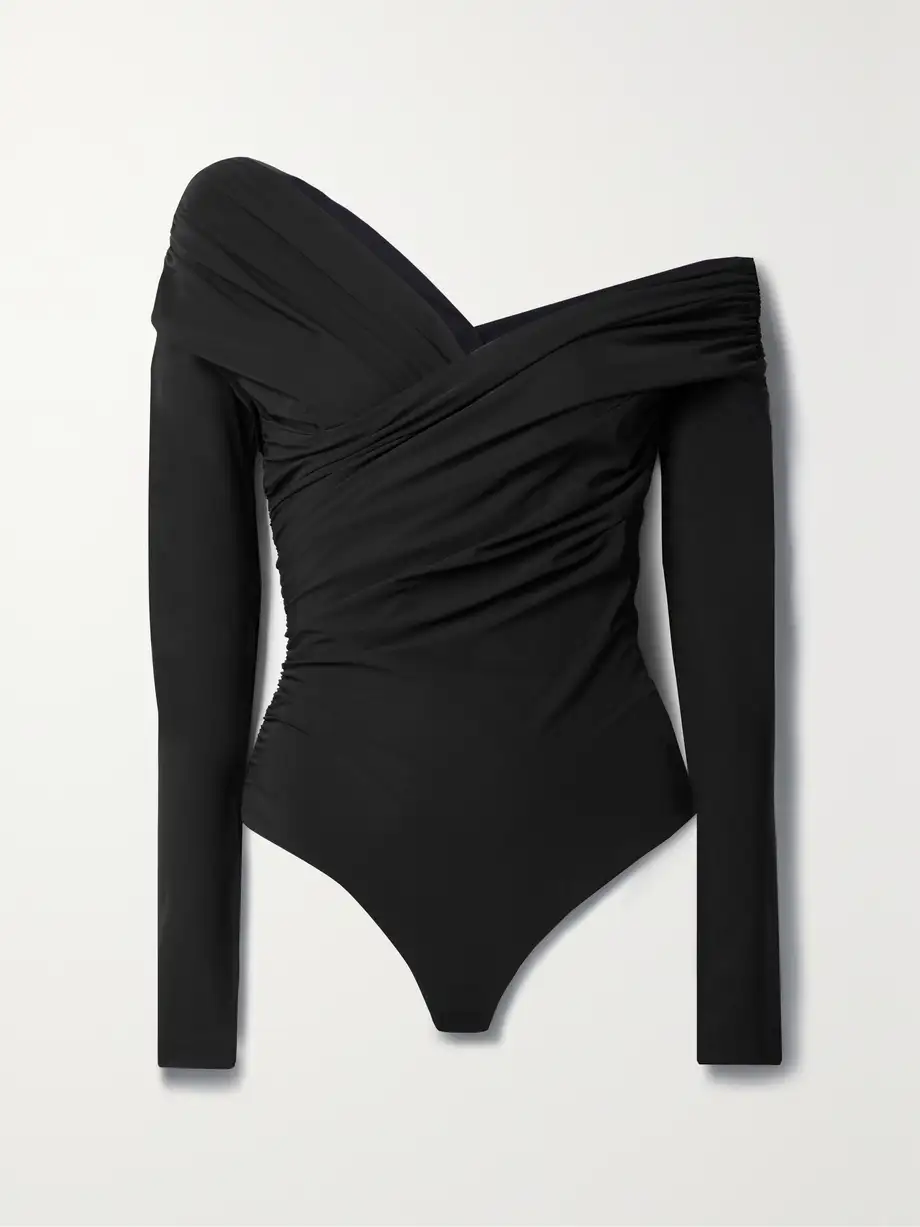 GOLDSIGN - The Fonteyn One-shoulder Ruched Stretch-jersey Bodysuit - Black Cover