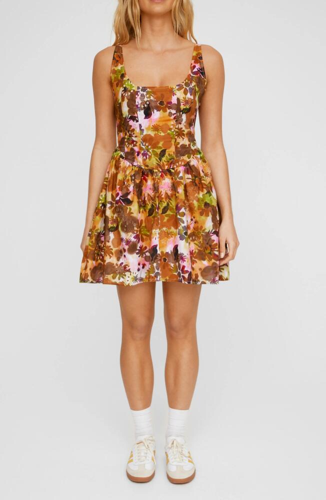 NASTY GAL Floral Lace-Up Corset Minidress in Khaki Cover