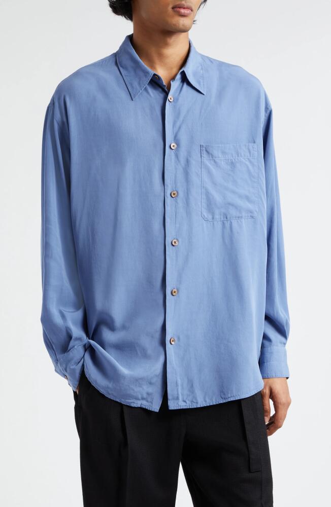 Lemaire Relaxed Fit Button-Up Shirt in Bice Blue Bl733 Cover