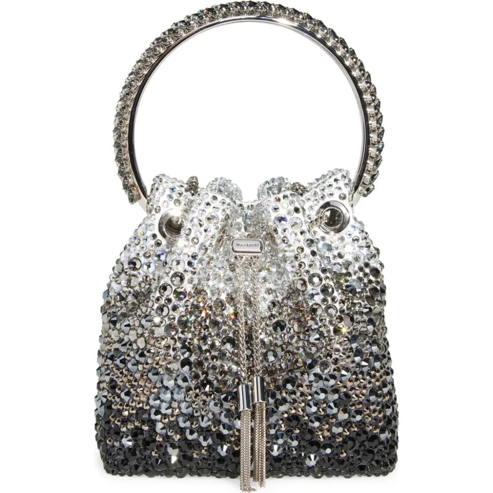 Jimmy Choo Bon Bon Crystal Drawstring Top Handle Pouch in Black/Smoke Cover