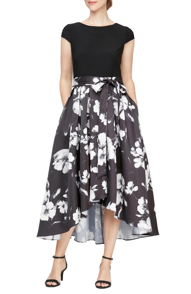 SL FASHIONS Floral High-Low Cocktail Dress in Black Ivory Cover