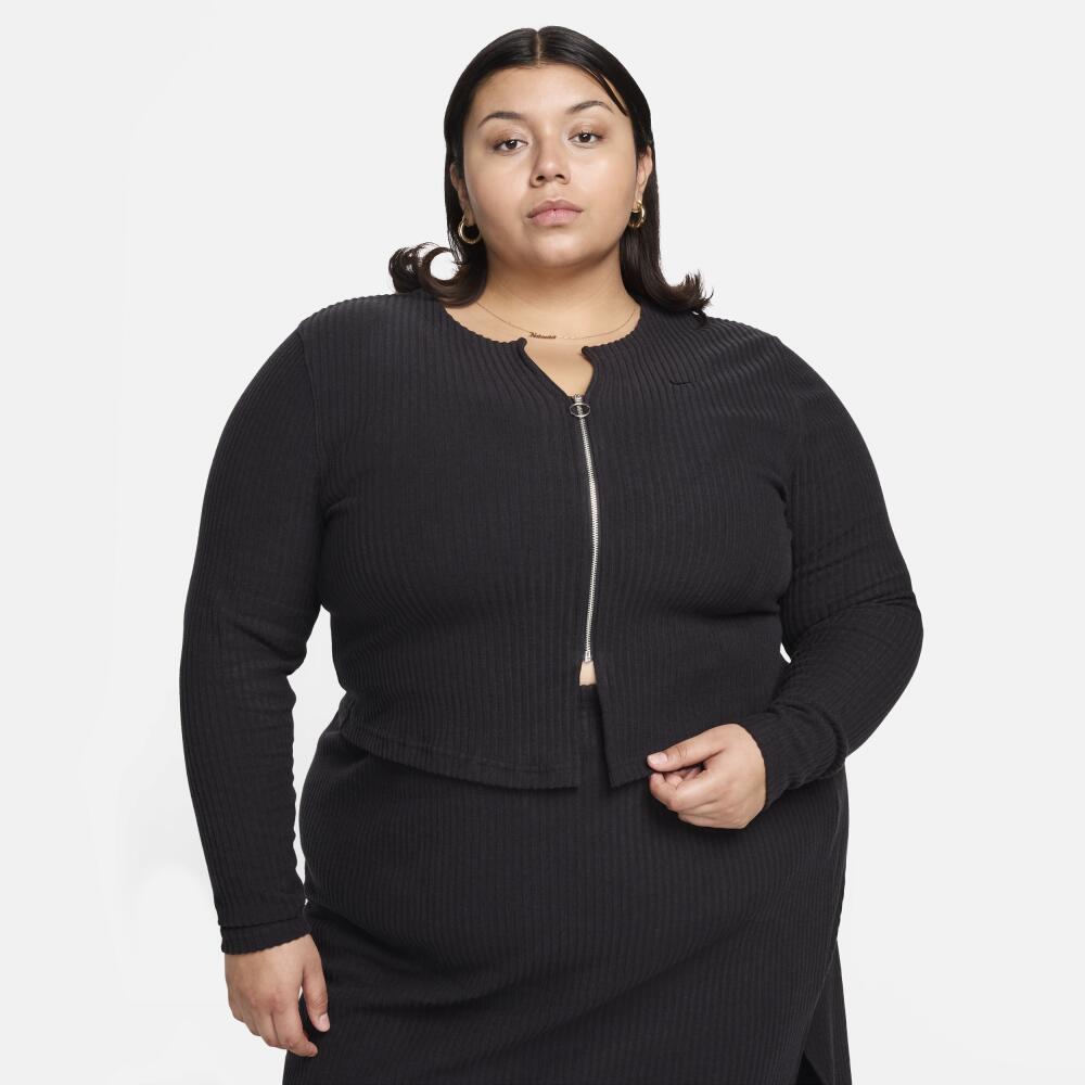 Women's Nike Sportswear Chill Rib Slim Full-Zip Cardigan (Plus Size) in Black Cover