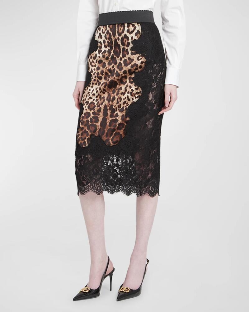 Dolce & Gabbana Leopard-Print Insert Lace Midi Skirt Cover